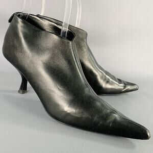 THE ROW Size 7.5 Black Leather Pointed Toe Kitten Heel Ankle Boots